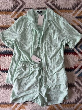 7 For All Mankind Mint Green Textured Terry Short Set